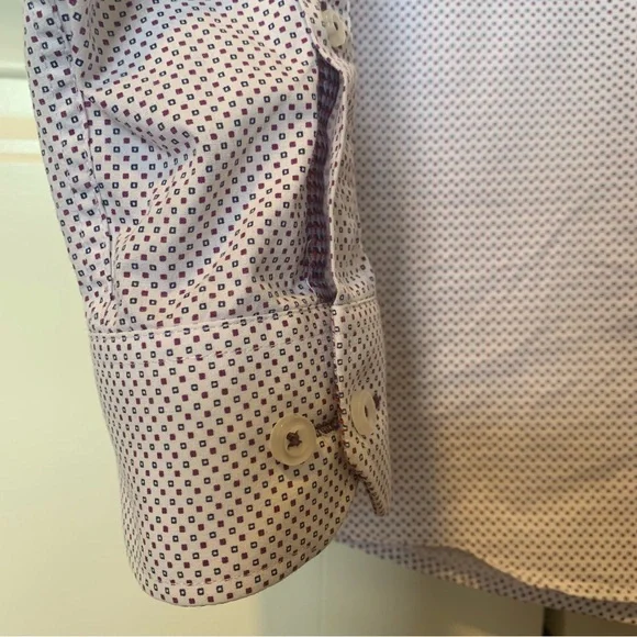 Strauss button up collared dress shirt men’s white red blue - Picture 3 of 6